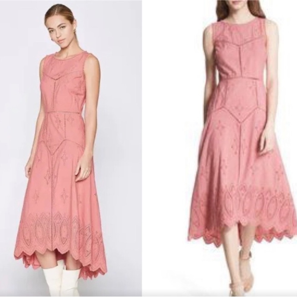 Joie - Southwest Embroidered Eyelet Scalloped Salmon Pink Sundress - Picture 2 of 12